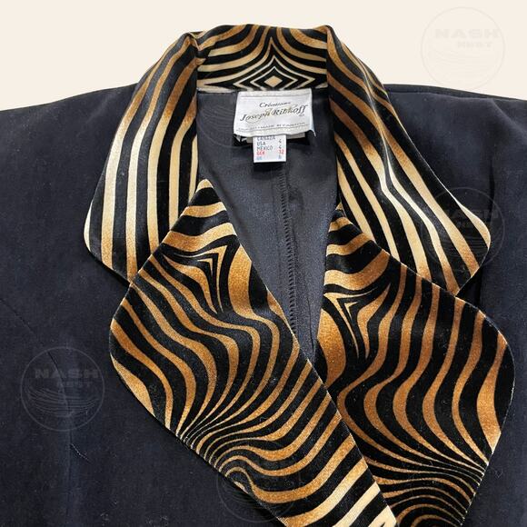 Joseph Ribkoff 4 Black Gold Zebra Stripe Romper | Long Sleeve, Vintage Blazer - Picture 4 of 5